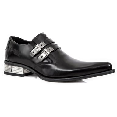 Zapatos Newman de cuero negro con hebilla de New Rock M-2246-S14