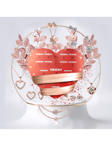 Calendario de Adviento Corazón - 14 joyas - Oro rosa y cristal
