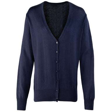 Premier Womens/Ladies Cotton Acrylic V Neck Cardigan (Navy)