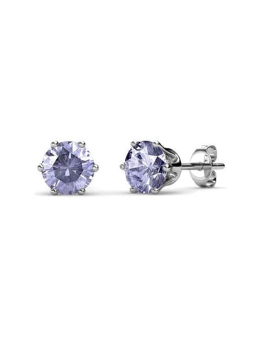 Pendientes Junio ​​con Piedra de Nacimiento - Plata y Púrpura