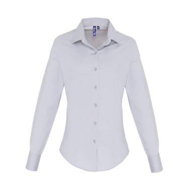 Premier Womens/Ladies Poplin Stretch Long-Sleeved Shirt (Silver)