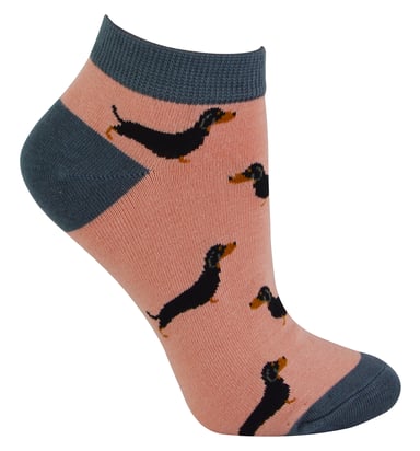 Calcetines de Bambú para Mujer | Miss Sparrow | Calcetines Bajos Transpirables para Mujer - Perros Salchicha (Rosa)