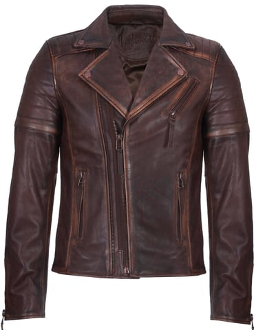 Chaqueta de motociclista de cuero con cremallera cruzada estilo Brando y corte ajustado