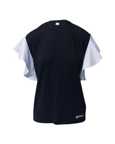 Burberry Striped Ruffled-Sleeve Oversized T-shirt In Black Cotton