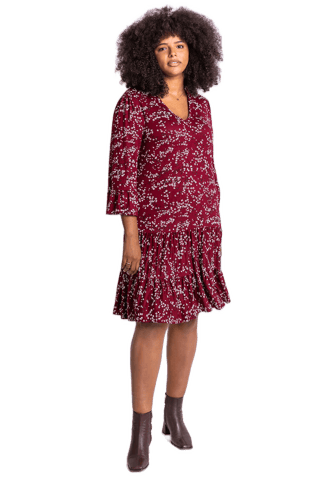 Curve Floral Print V Neck Dress