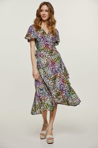 Animal Print Ruffle Detail Wrap Dress