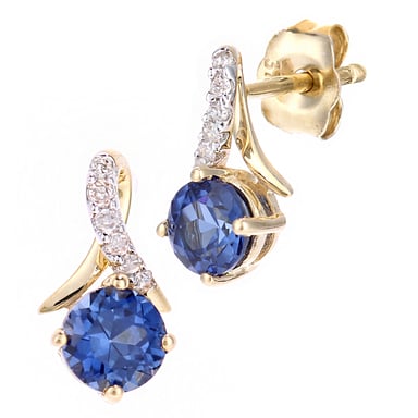 Pendientes de oro amarillo de 9 ct con tanzanita creada de 0,8 ct y diamantes de 0,05 ct