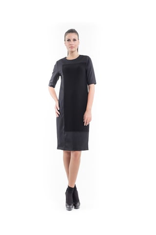 Vestido Recto de Tela de Contraste en negro