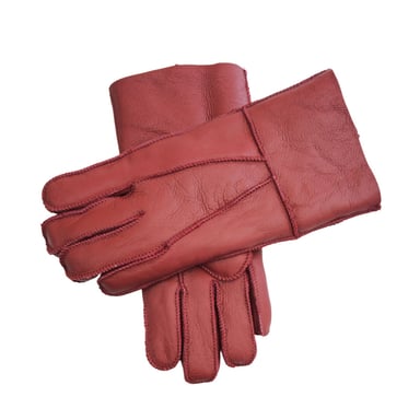 Guantes unisex de piel de oveja roja con puños enrollables