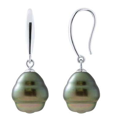 Earrings of Silver 925 and Real Cultured Tahiti Pearls Circled 10-11 mm