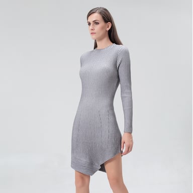 Asymmetrical short dress in ribbed knit