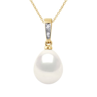 Colgante de diamantes 0.010 CTS Cultado perla agua dulce pera 9-10 mm de oro amarillo negro