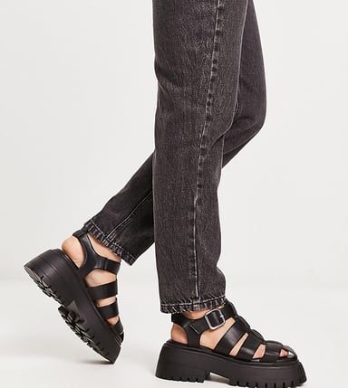 ASOS DESIGN Wide Fit Mermaid chunky fisherman shoes in black