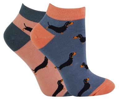 2 Pares de Calcetines de Bambú Multipack | Miss Sparrow | Calcetines Transpirables con Dibujos de Animales - Perro Salchicha