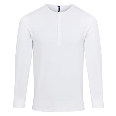 Premier Mens Long John Roll Sleeve Tee (White)