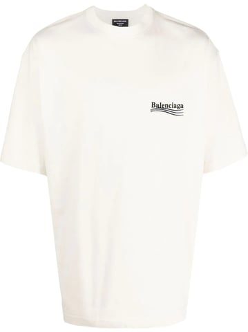 Camiseta blanca con rayas azules y logo bordado de campa�a pol�tica de Balenciaga