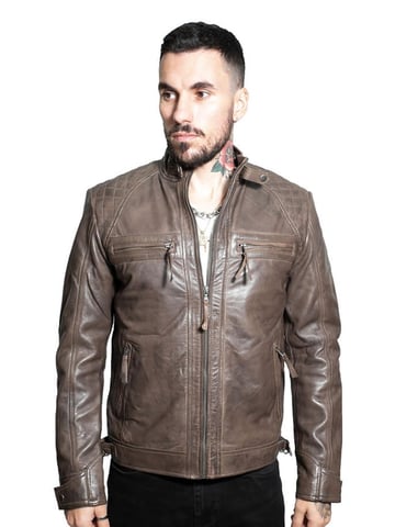 Chaqueta motera acolchada de piel Vintage para hombre-Monaco