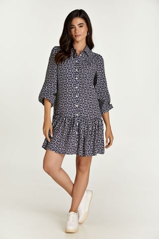 Vestido estampado con botones en azul marino y blanco