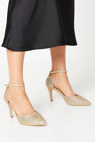 Sarina Diamante Glitter Open High Stiletto Heeled Court Shoes