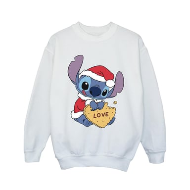 Disney Girls Lilo And Stitch Christmas Love Biscuit Sweatshirt (White)