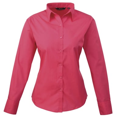 Premier Womens/Ladies Poplin Long-Sleeved Blouse (Hot Pink)
