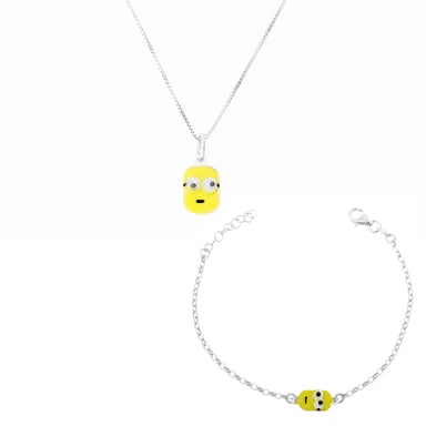 Orphelia 'Minion' Child's 925 Sterling Silver Set: Chain-Pendant + Bracelet - Silver SET-7135
