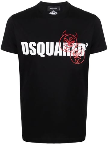 Camiseta negra de algodón con cara del logo Doodle de Dsquared2