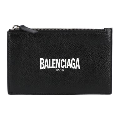 Balenciaga Leather Logo Zip Card Holder Black
