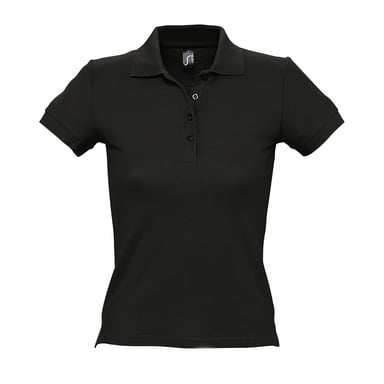 SOLS Womens/Ladies People Pique Short Sleeve Cotton Polo Shirt (Black)