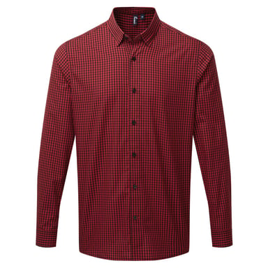 Premier Mens Maxton Check Long Sleeve Shirt (Black/Red)