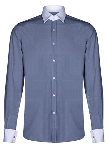 Camisa azul marino con cuello club para hombre, años 20, Peaky Blinders, con broche de popelina de barra elegante