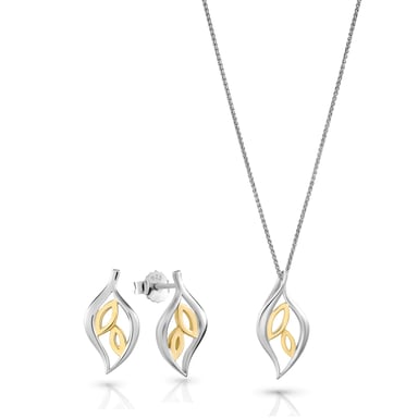 Orphelia 'Charlotte' Women's 925 Sterling Silver Set: Chain-Pendant + Earrings - Silver/Gold SET-7523