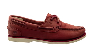 Timberland Classic Boat sin forro de encaje de cuero rojo Arriba zapatos para mujer A14DV