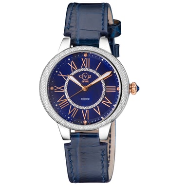 Reloj GV2 Astor II para mujer con esfera azul y correa de cuero azul