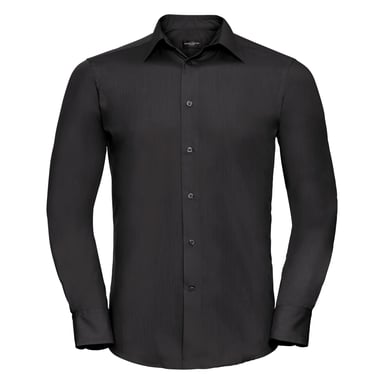 Russell Collection Mens Long Sleeve Poly-Cotton Easy Care Tailored Poplin Shirt (Black)