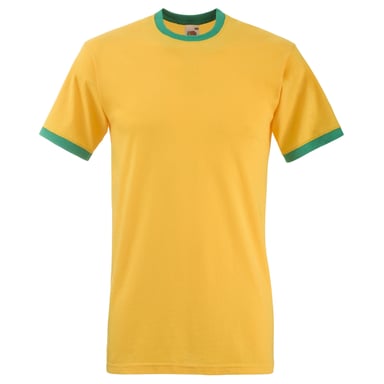 Fruit Of The Loom Mens Ringer Short Sleeve T-Shirt (Sunflower/Kelly Green)