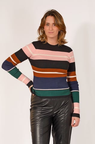 Block Stripe Skinny Rib Knit Top