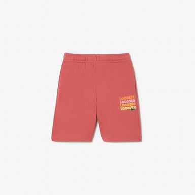 Boy's Lacoste Juniors Print Fleece Shorts in Red