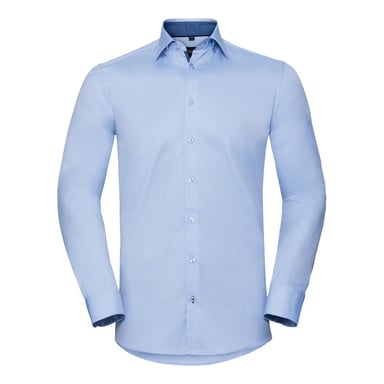 Russell Collection Mens Long Sleeve Contrast Herringbone Shirt (Light Blue/Mid Blue)