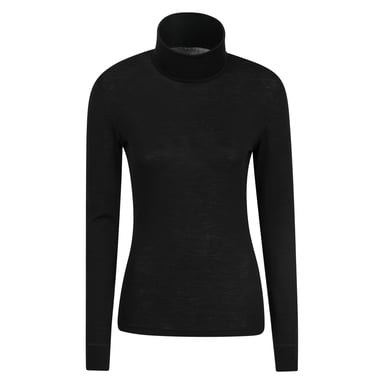 Mountain Warehouse Womens/Ladies Merino Wool Roll Neck Base Layer Top (Black)