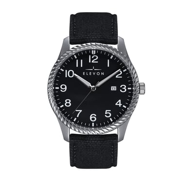 Reloj Elevon Crosswind con correa de cuero superpuesta en lona y fecha