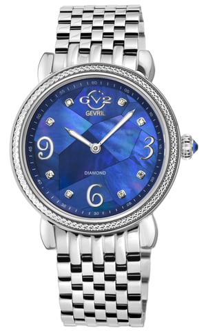 GV2 Ravenna 12613B Reloj suizo con esfera de mosaico azul y caja de acero inoxidable 316L plateada de cuarzo suizo para mujer