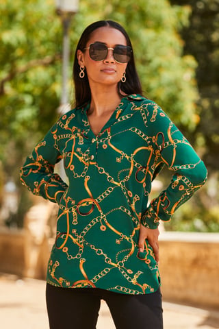 Green Chain Print Tunic Blouse