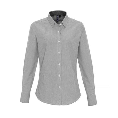 Premier Womens/Ladies Striped Oxford Long-Sleeved Formal Shirt (White/Grey)