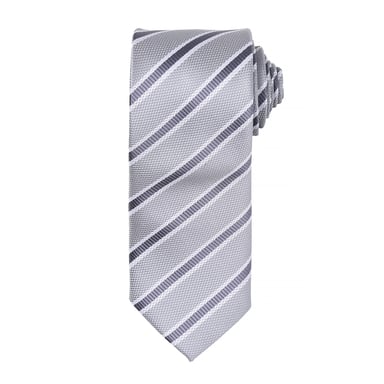 Premier Mens Waffle Stripe Formal Business Tie (Pack of 2) (Silver/Dark Grey)