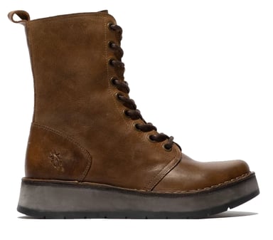 Botas de vestir informales con cordones hasta el tobillo de cuero color tostado RAMI043 de Fly London para mujer