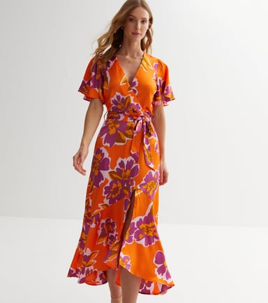 Vestido midi cruzado con estampado floral grande