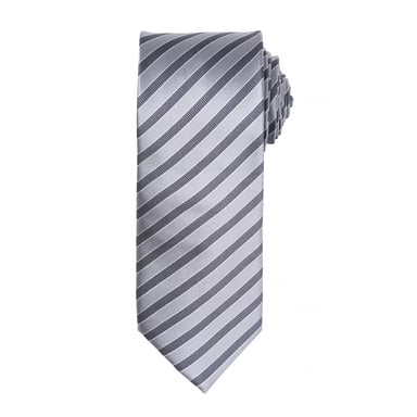 Premier Mens Double Stripe Pattern Formal Business Tie (Silver/Dark Grey)