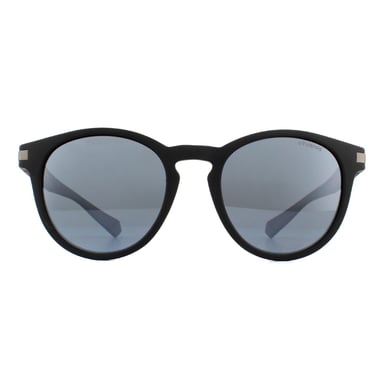 Gafas de sol polarizadas Polaroid redondas para hombre en negro mate con espejo plateado