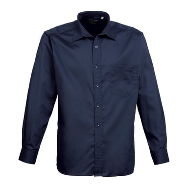 Premier Mens Poplin Long-Sleeved Shirt (Navy)